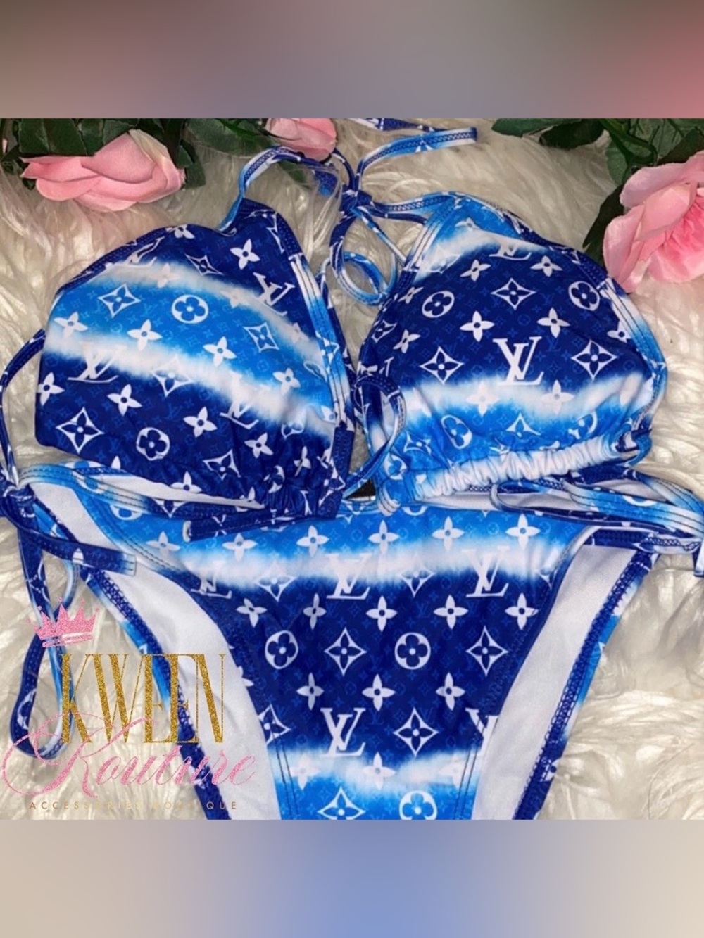 LV Blue and White Monogram Bikini Medium